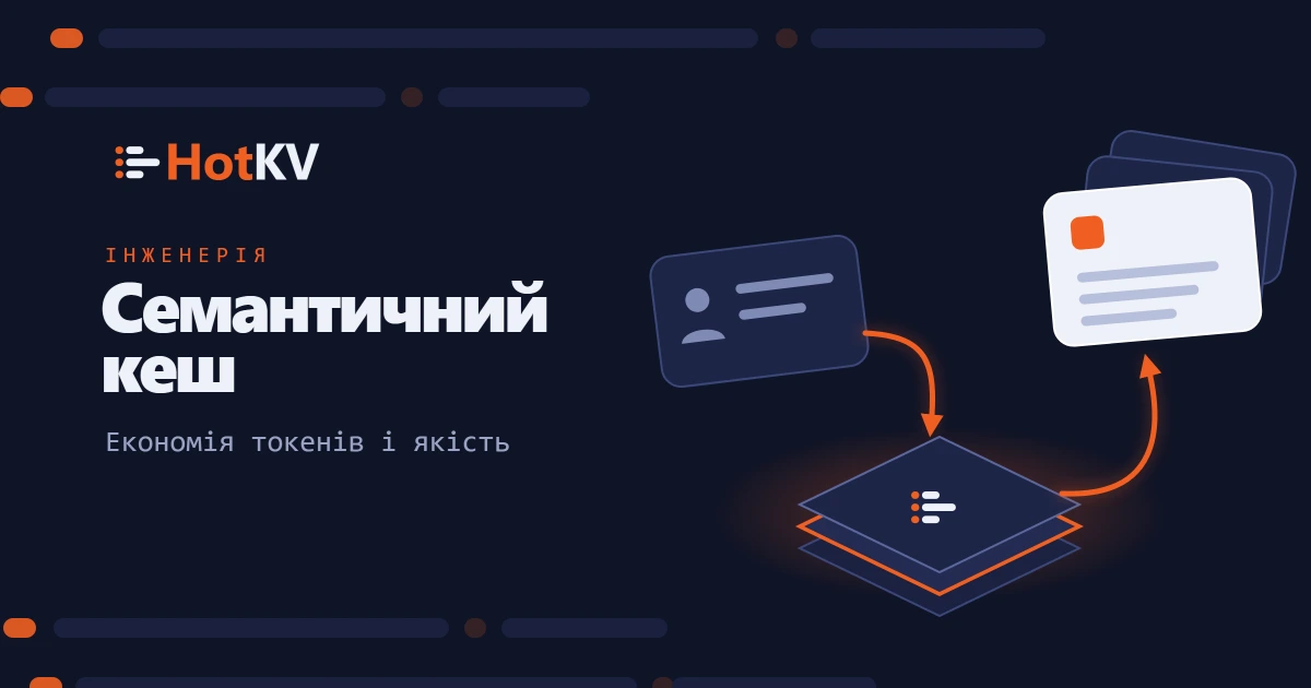 HotKV semantic caching: token savings and answer quality, illustrated by a cache lookup.