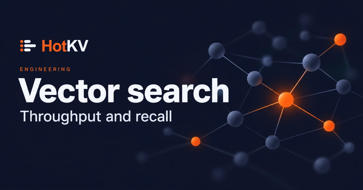 HotKV vector search: throughput and recall, illustrated with connected neighbour nodes.